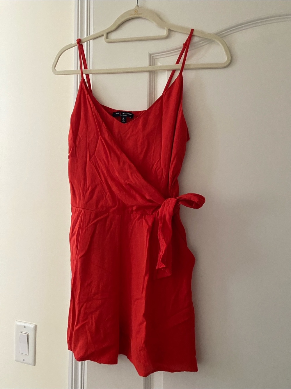 one clothing Red Spaghetti-Strap Wrap Romper
